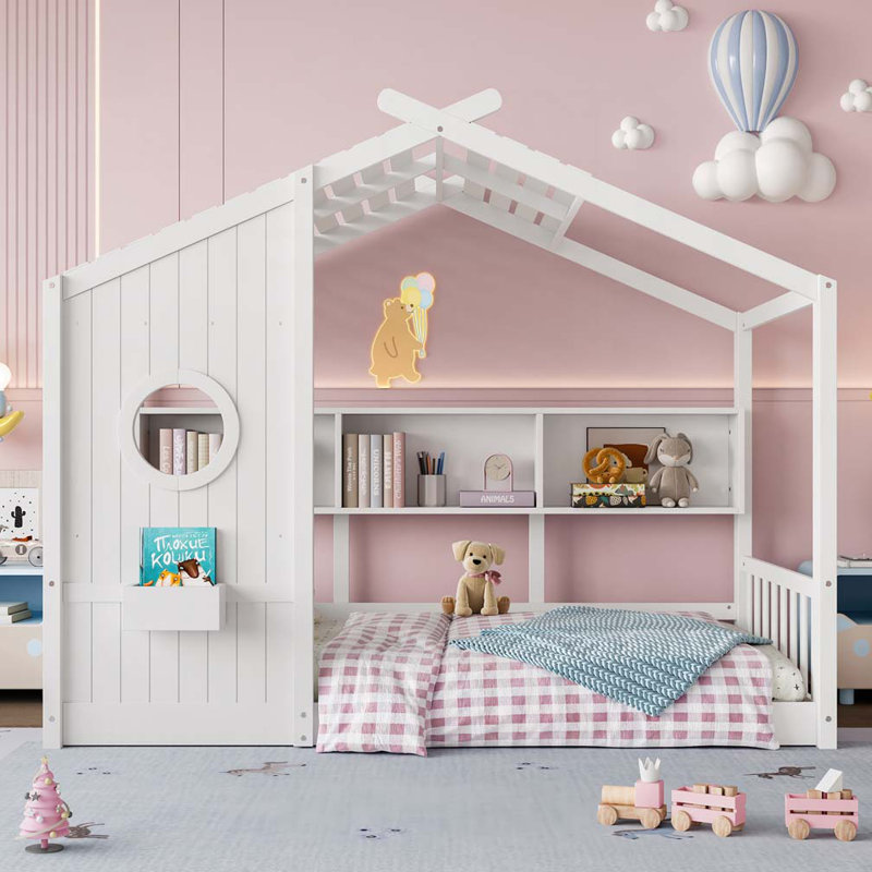 Lit de rangement avec tablette de rangement, Simple, Blanc