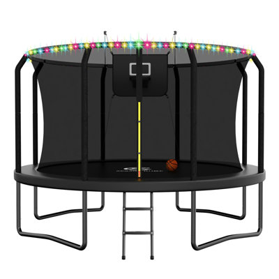 ACWARM HOME 10FT Trampoline with Basketball Hoop and LED Lights, Recreational Trampolines for Kids and Adults with Net and Ladder, ASTM Approved
