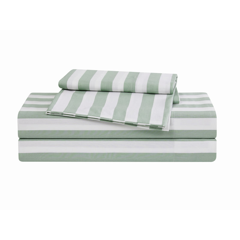 Brooklyn Loom Levi Stripe Sheet Set, White and Sage Green, Queen