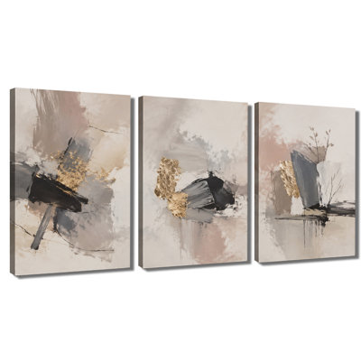 3‑panel wall art Blush Gold Foil Abstract Wrapped Canvas Print