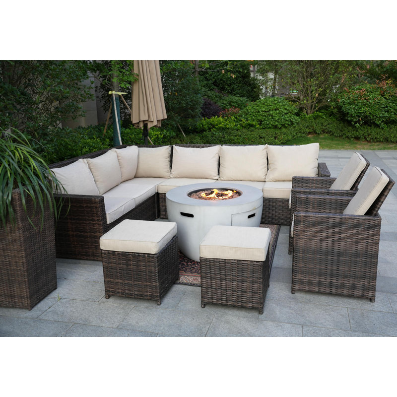 10 - Person Modular Patio Conversation Set with Cushions, Beige