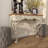 Aine Metal Scroll White Console Table with Brown Wood Top