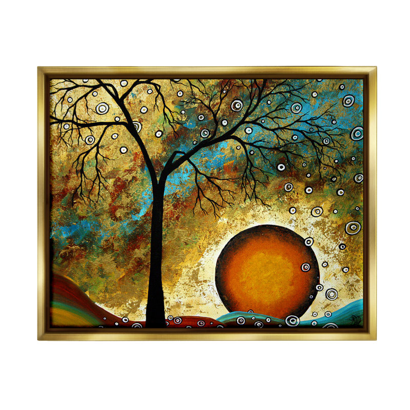 Boho Tree Abstract Canvas Print with Gold Frame, 21 x 17