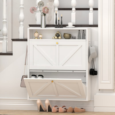 Wall-Mounted Steel Shoe Cabinet with Flip Drawers