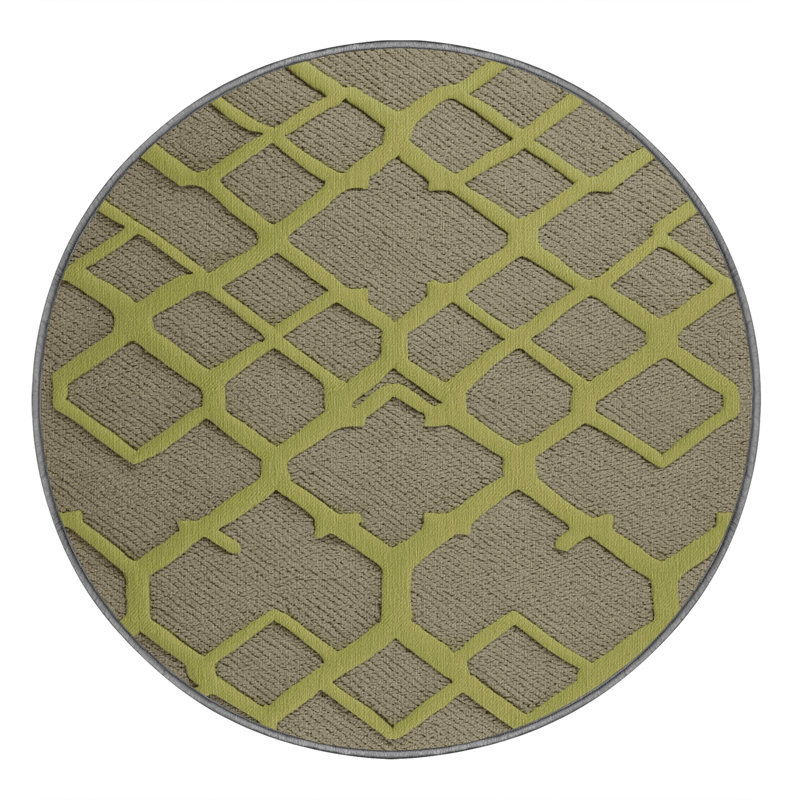 Machine Washable Trellis Brown Area Rug, Round 6'