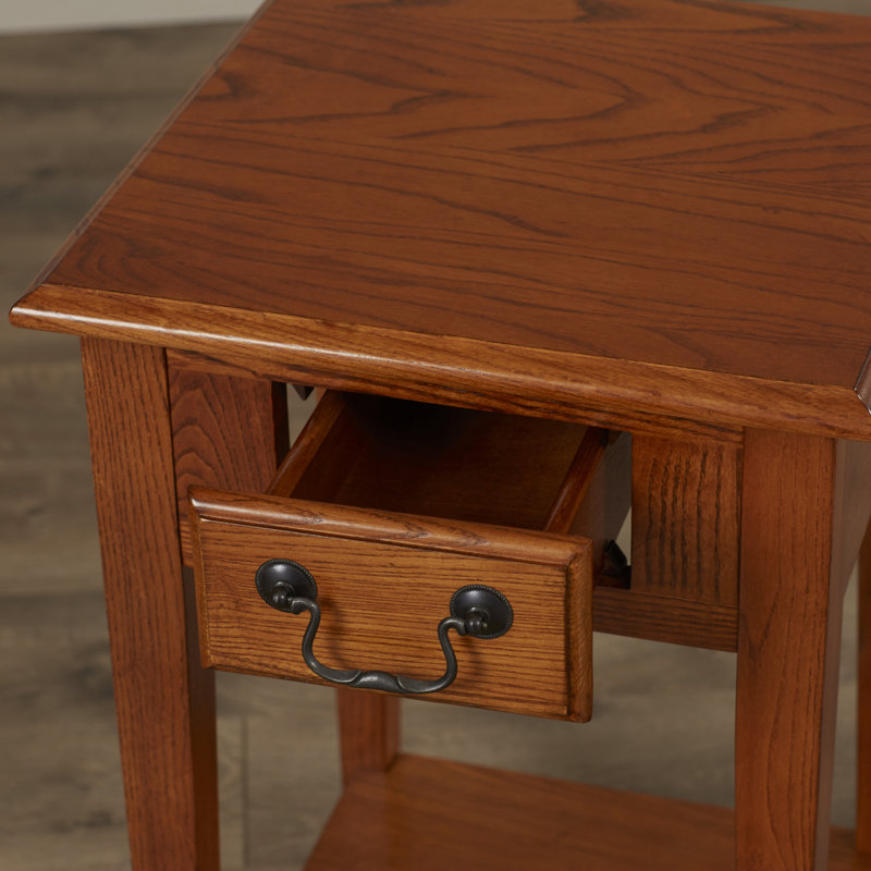 Solid Wood Square Side Table, Medium Oak