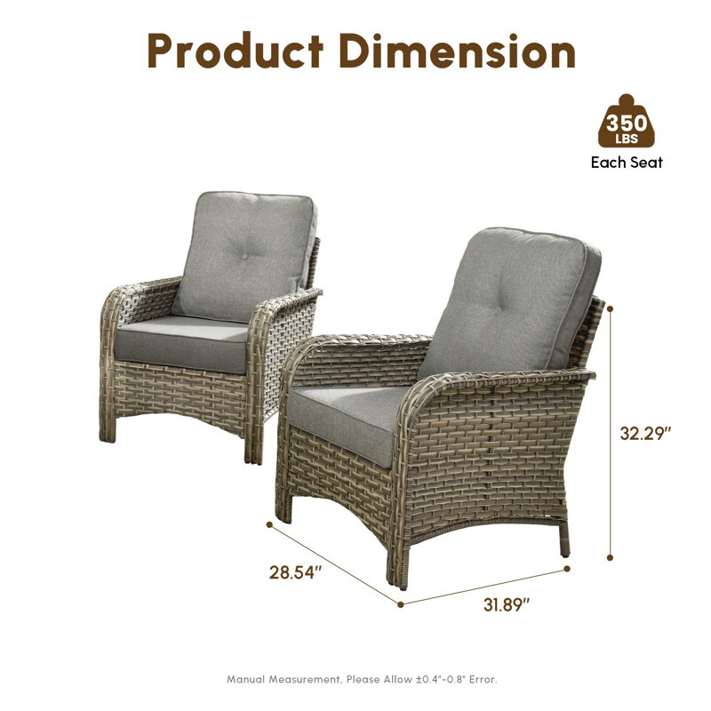 All-Weather Wicker Outdoor Lounge Chair With Cushions (Set Of 2), Dark Gray