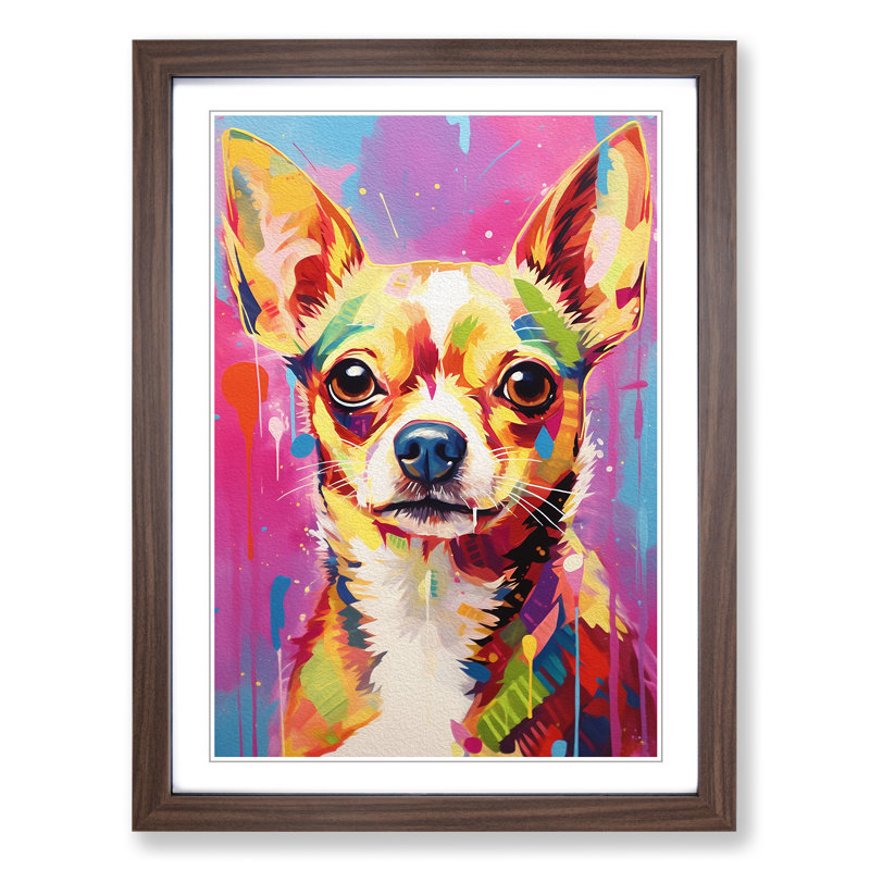 Chihuahua Gestural No.2 - Single Picture Frame Print on Wood, Walnut, 34cm H x 25cm W x 2cm D