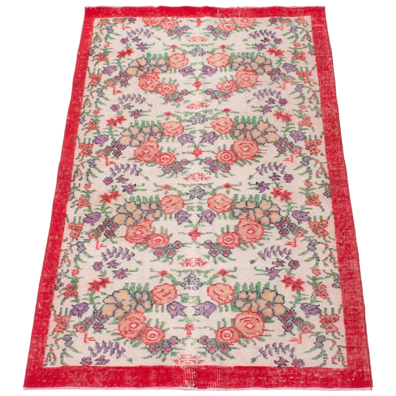 Tapis crème en laine noué à la main de conception unique 2000 pi 3 pi 11 po x 6 pi 9 po Ockerman