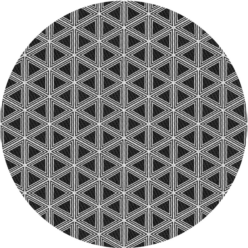 Tapis noir/gris à motifs, Rond 3 pi