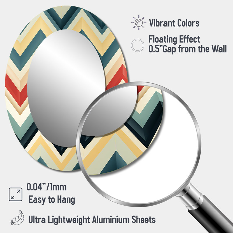 Chevron multicolore à couleur douce - Grand miroir mural ovale sur métal, H 40 po x l 30 po
