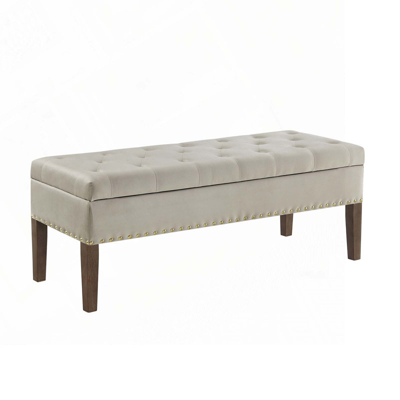 Tufted Bench with Storage, Taupe