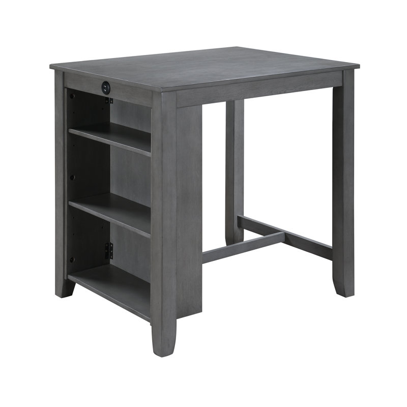 Graham 36" Gray Finish Small Space Counter Height Dining Table With USB Charging Ports And Shelves