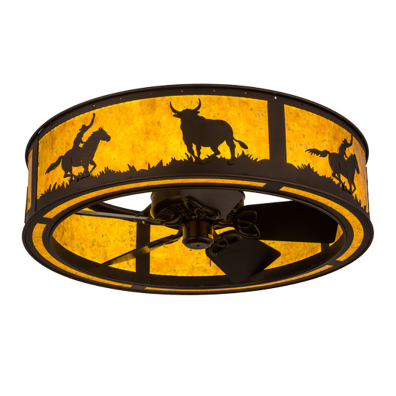 Cowboy And Steer Flush Mount Ceiling Fan