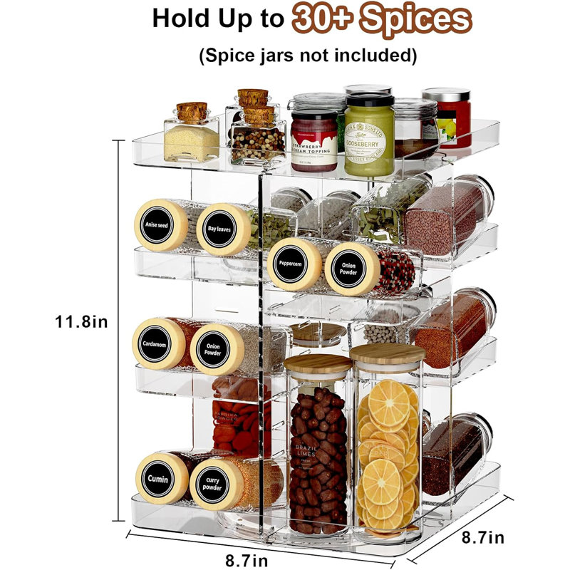 Revolving Spice Rack Organizer For Cabinet, DIY Adjustable 8 Tier Clear Rotating Spice Shelf Countertop, Space Saving Lazy Susan Seasoning Organizer For Kitchen, Pantry Cupboard Storage Turntable