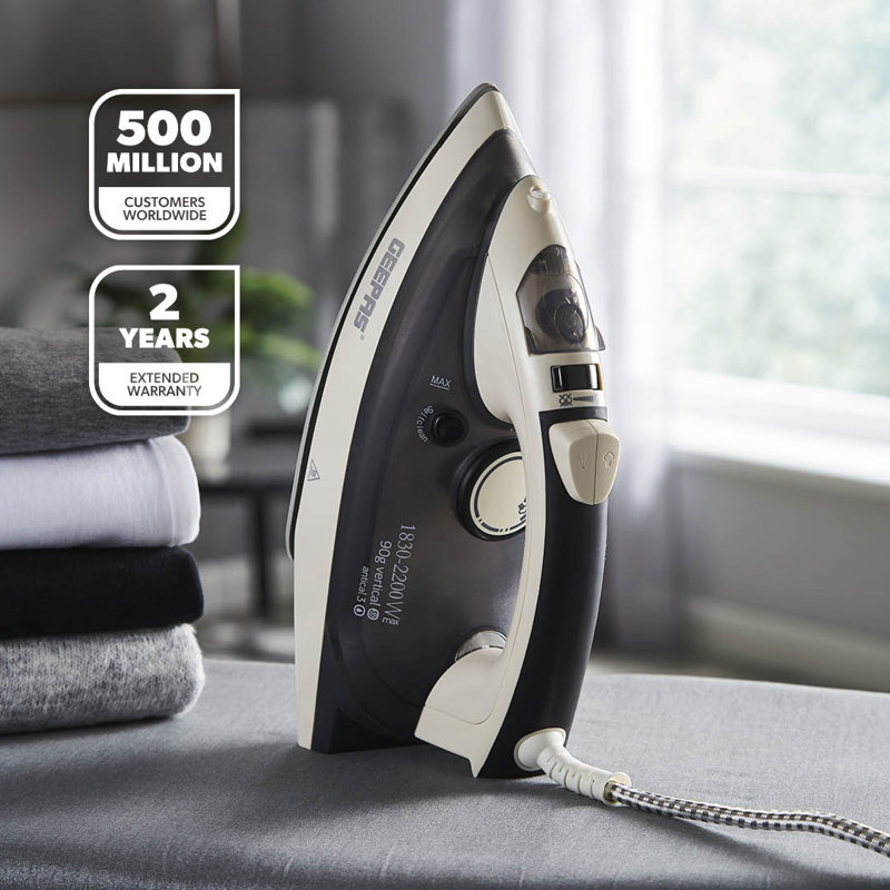GEEPAS Steam Iron | Clothes Dry & Steam Press | 45s Fast Heat-Up, Vertical Steaming | Ceramic Soleplate & Adjustable Temperature | 320ml Water Tank with 0.7g/Steam Output | 2 Year Warranty 2200W Grey