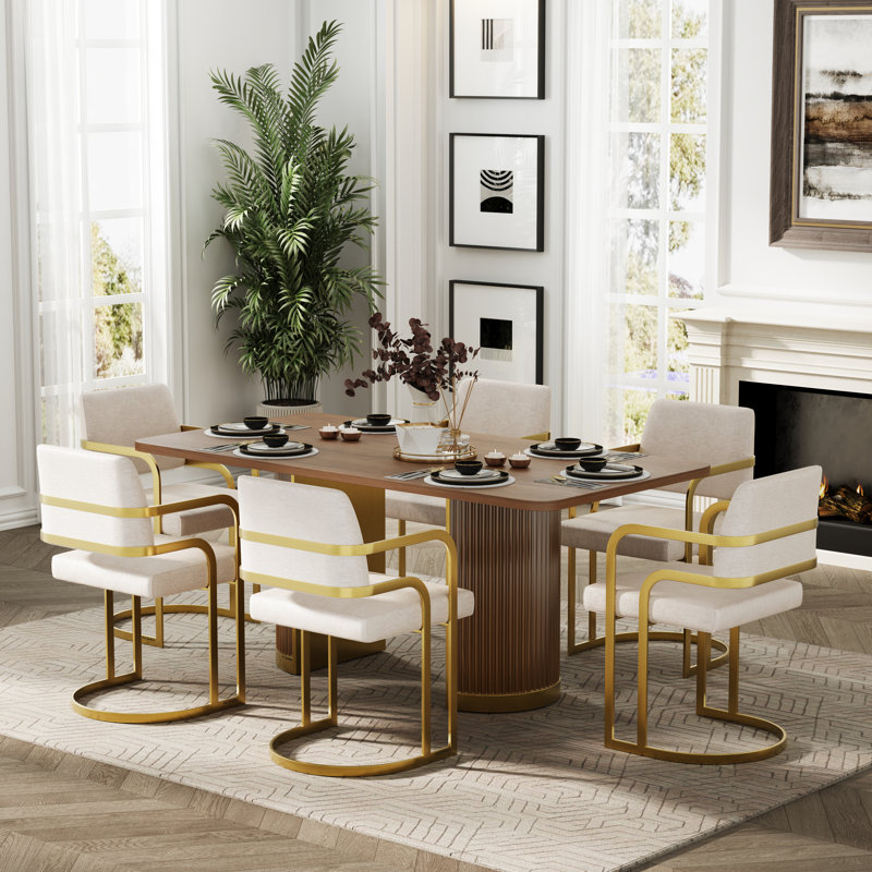 Ensemble de table de salle à manger en bois avec 6 chaises rembourrées Farmhouse, H 30 po x l 70 po x P 35 po, Brun