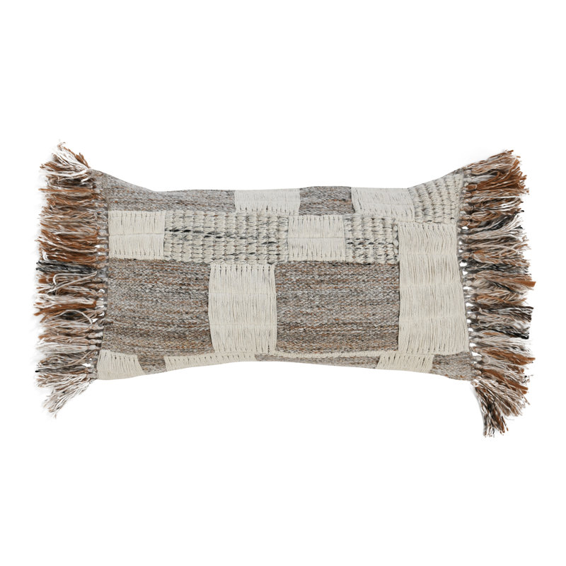 Coussin décoratif en mélange de lin 14 po x 26 po Farah, naturel