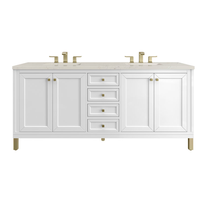 Meuble-lavabo double 72 po avec chargeur sans fil Freepower Chicago, Blanc lustré, Siberian