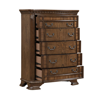 Commode de rangement élégante avec 5 tiroirs et meubles de chambre à coucher en bois au fini brun foncé 1 pièce