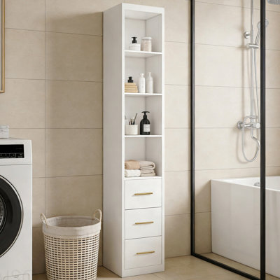 15.75x85.04inch White Side Storage Cabinet With Three Drawers For Bedroom, Living Room, Bathroom