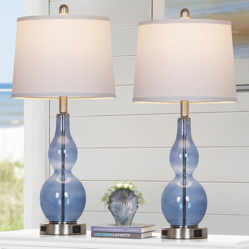 Lampes de table 28 po en verre à intensité variable avec contrôle tactile et deux ports USB