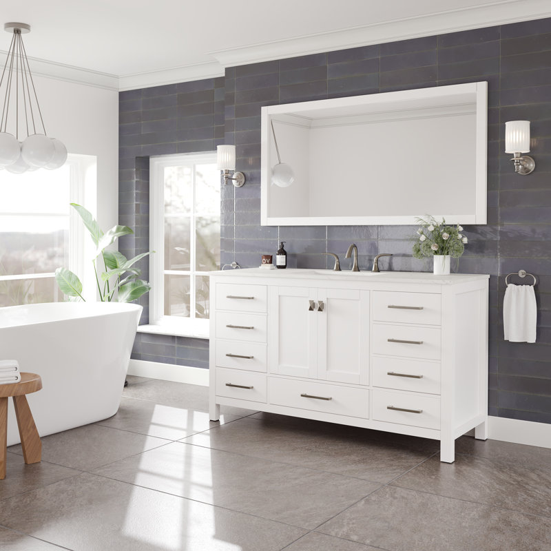 Meuble-lavabo mural à double cuve l 72 po x P 20 po avec comptoir en acrylique blanc et lavabos intégrés Wauconda, Blanc