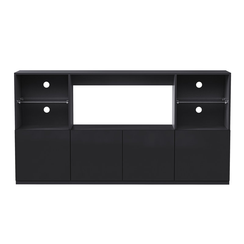 TV Stand With LED Lights, Modern Sideboard With Large Storage Cabinet, Media Console With Tempered Glass Shelves For Tvs Up To 75"