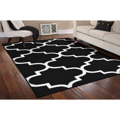 Tapis noir touffeté à motif géométrique Bathampton