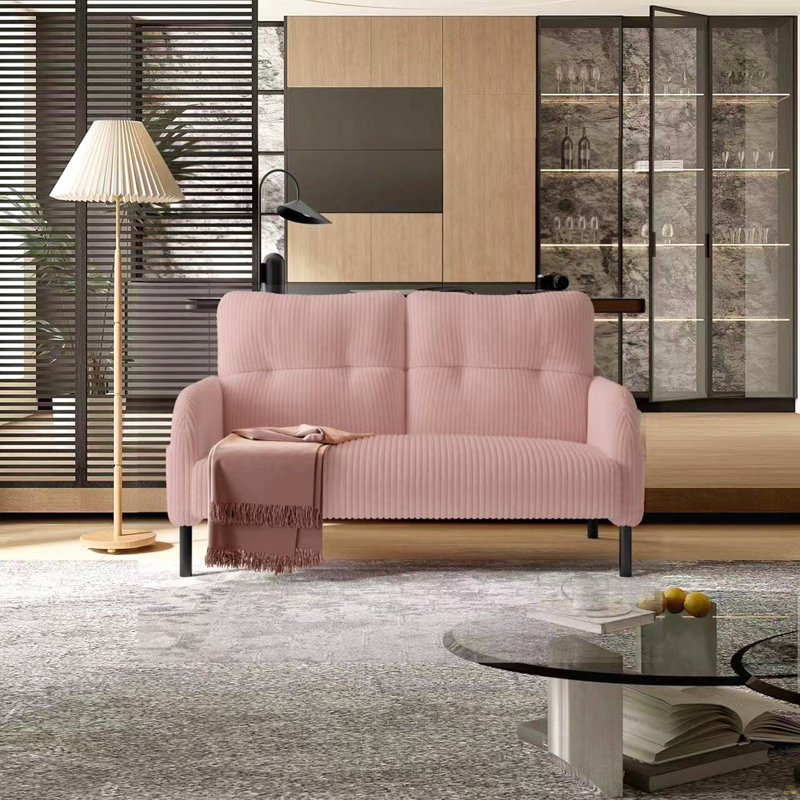 Tissu velours côtelé, canapé double monochrome, Rose