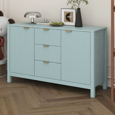 Wave Design Sideboard Buffet Cabinets With 3 Adjustable Shelves, Entryway Cabinet, 3 Drawers & Soft-Close Doors