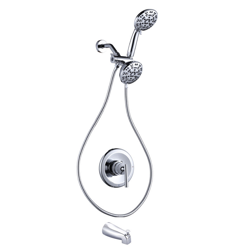 7-Spray Shower Faucet 1.8 GPM Double Shower Heads And Tub Spout (Valve Included), Polished Chrome