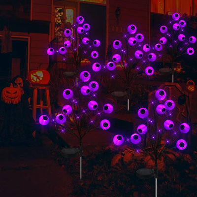 2 paquets de lumières solaires pour globe oculaire pour les décorations d'Halloween, 2 lumières solaires pour piquets d'Halloween, lumières solaires oranges et imperméables pour la cour de jardin