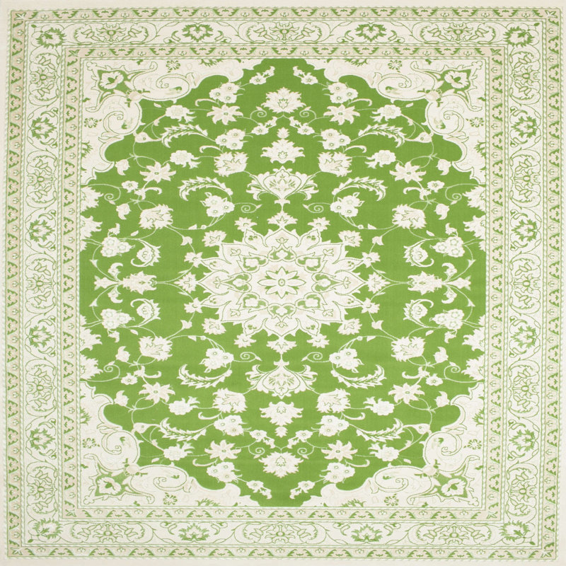 Tapis traditionnel vert / gris Danwood, Carré 8 pi