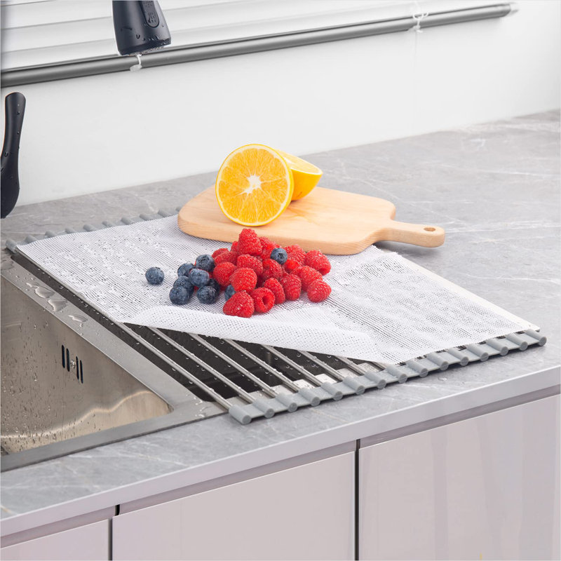 Roll Up Dish Drying Rack Over The Sink, 0.3" H x 17.8" W x 11.8" D, Gray