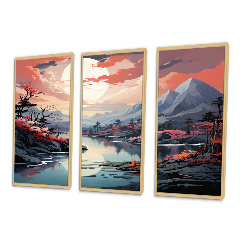 «River Mountain Scenery Minimalisme», ensemble d'art sur toile, Cadre naturel flottant, H 28 po x l 36 po x P 1 po
