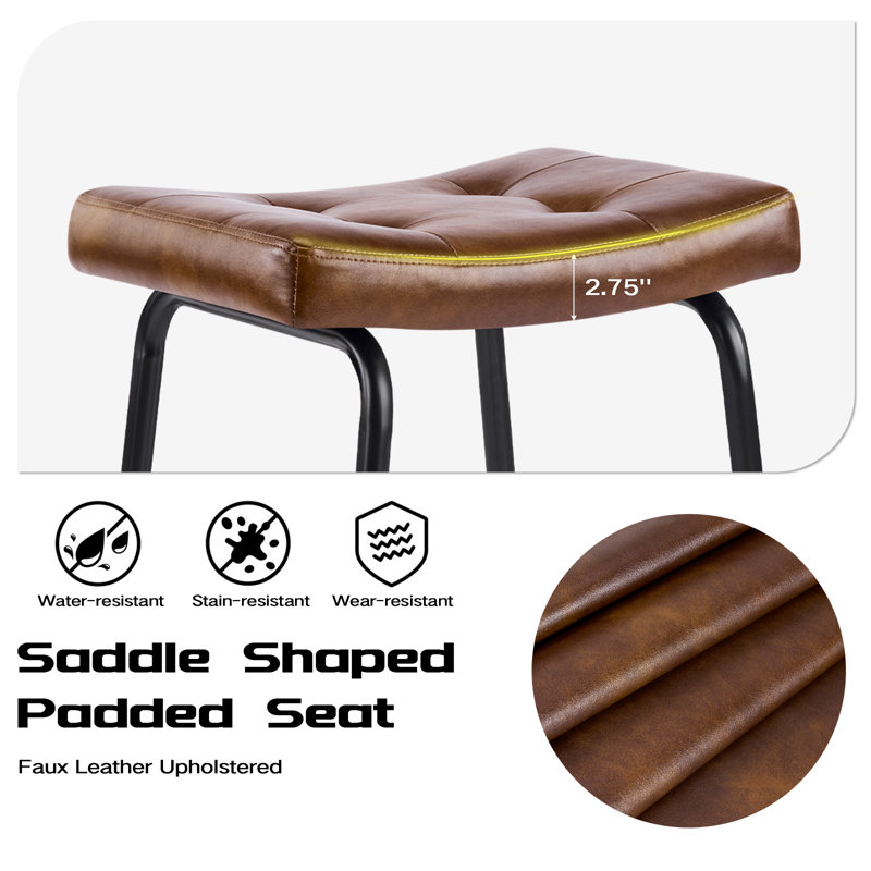 Ensemble de 6 tabourets de comptoir en similicuir de 25,5 po de hauteur, avec tabouret de bar et tabouret à hauteur de comptoir sans dossier avec structure en métal et repose-pieds, jaune brun