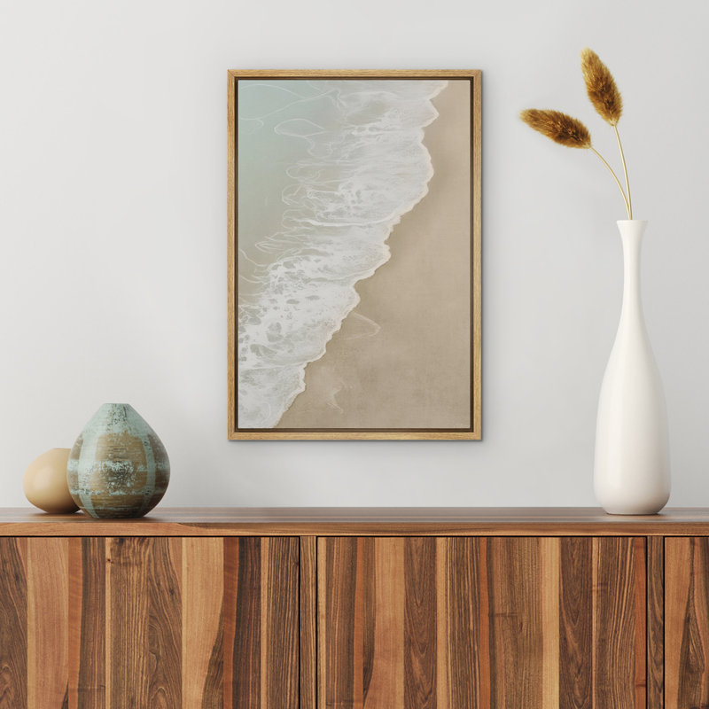 Doux vagues de l'océan rencontre Sandy Shore, reproduction d'art sur toile encadrée dans la chambre principale, Naturel