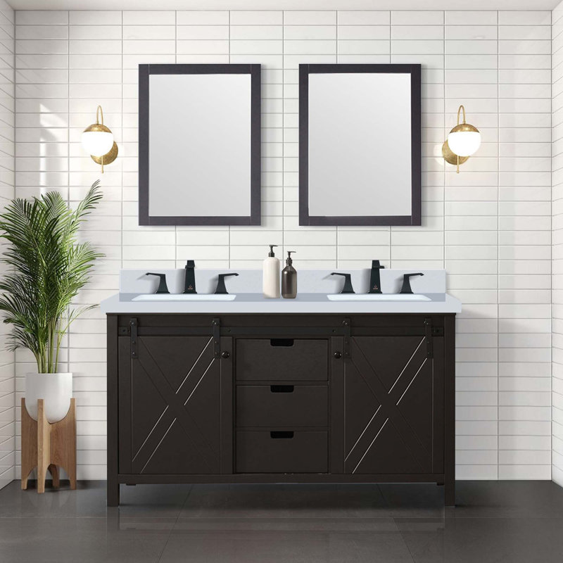 Ensemble de meuble-lavabo double avec robinet et miroirs