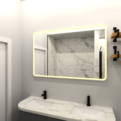 Miroir de salle de bain rectangulaire à DEL à brouillard 48 x 36 - 3000+ lumens, fer blanc, luminosité améliorée et rendu des couleurs pour un effet éblouissant
