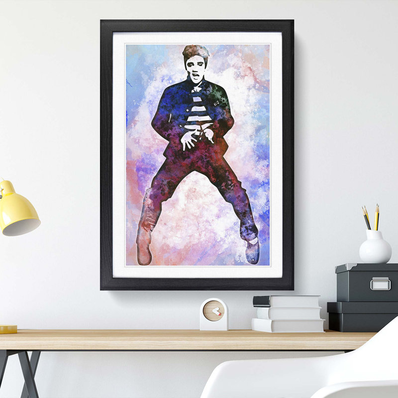 Elvis Presley The Jailhouse Rock in Abstract - Picture Frame Painting Print, Black Framed, 48cm H x 36cm W x 2cm D