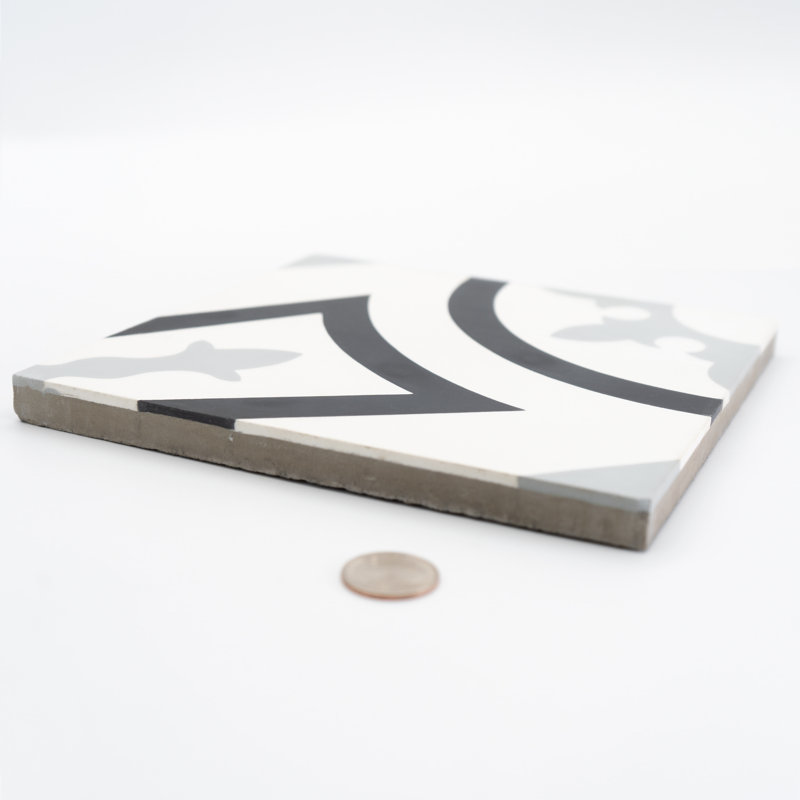 Ozod 8 in. x 8 in. Tile, Black/Soft Gray/White
