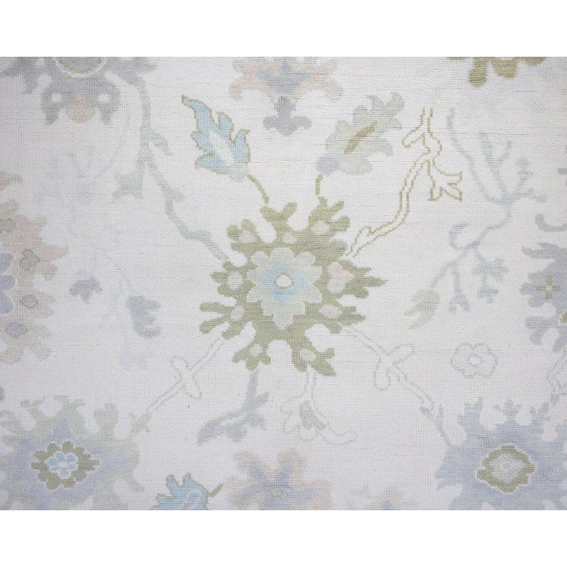 Opal Hand Knotted Wool Floral Area Rug, Rectangle 9' x 12'