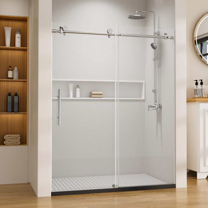 56"-60" W X 74" H Single Sliding Frameless Shower Door 8Mm Thickened Tempered Glass Stainless Steel Hardware, Brushed Nickel