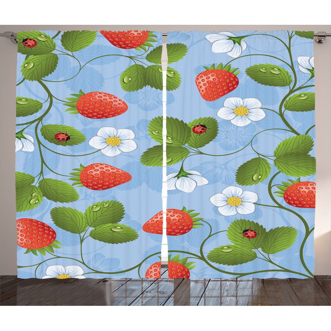 Rustikaler Vorhang, Strawberry Daisy Retro, Blumen, Blau Grün Rot