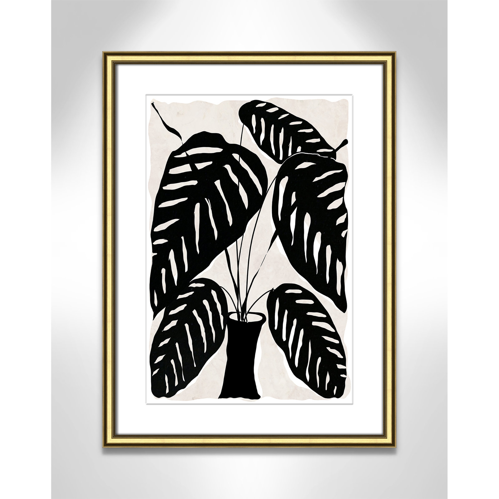 Black and White Potted Plant I Print, 24.25" H x 18.25" W x 0.88" D, Gold Framed