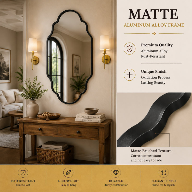 26" x 46" Black Oval Bathroom Vanity Mirror, Aluminum Frame, 4mm HD Shatterproof Glass, Wall Mounted Vertical & Horizontal