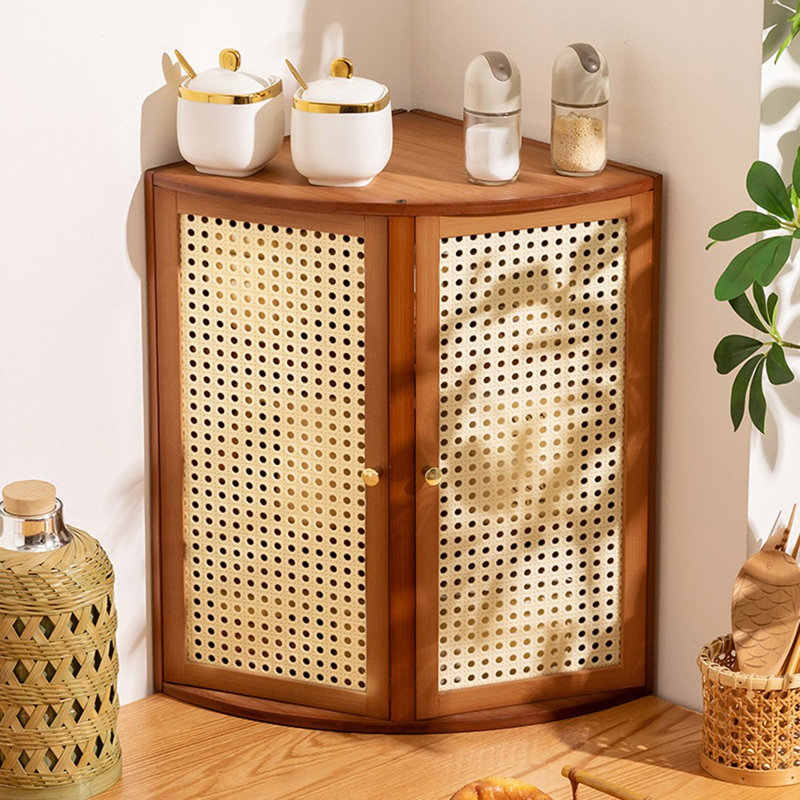 Countertop Bamboo Corner Stand Kitchen Seasoning Rack Cabinet Organizer Decor, Plastic rattan reticulated door