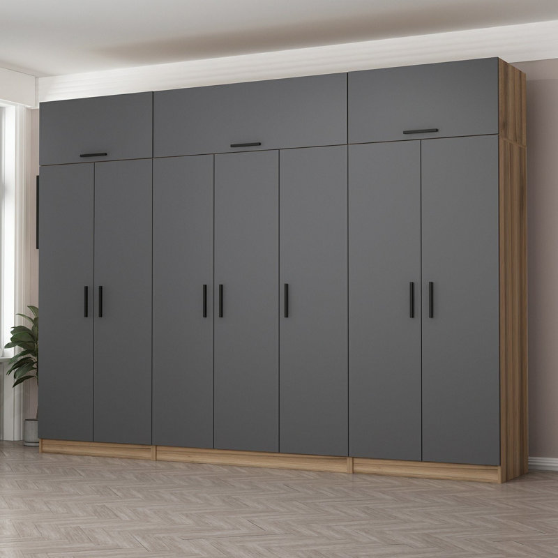 Elina 7 Door Manufactured Wood Wardrobe, 255cm H x 315cm W x 52cm D, Black