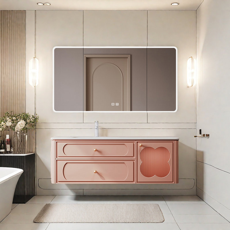 French minimalist cream-style bathroom cabinet, 55"